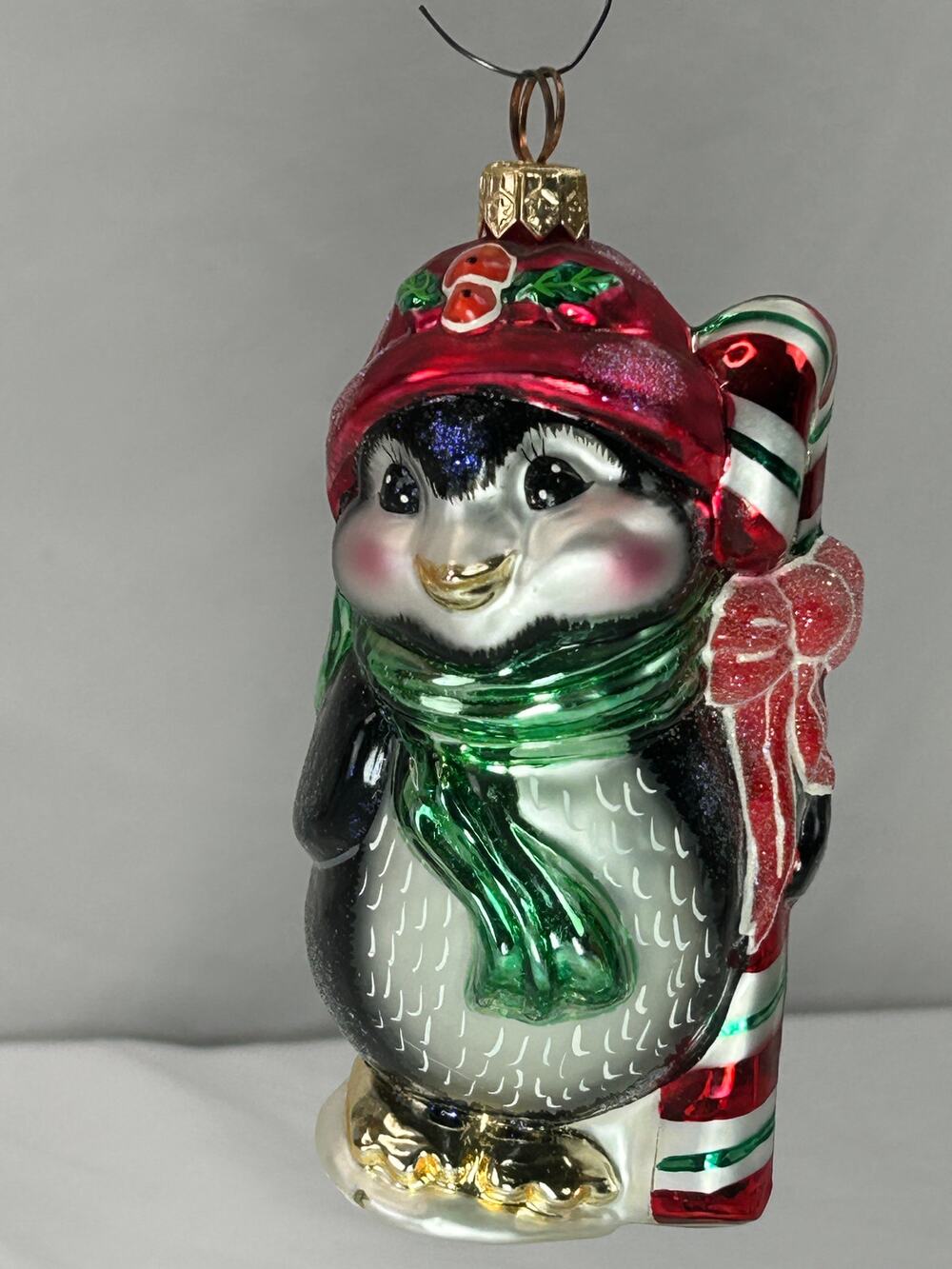 Christopher Radko Peppermint Penny Penguin 1999 99-047-0 Glass Ornament 5"
